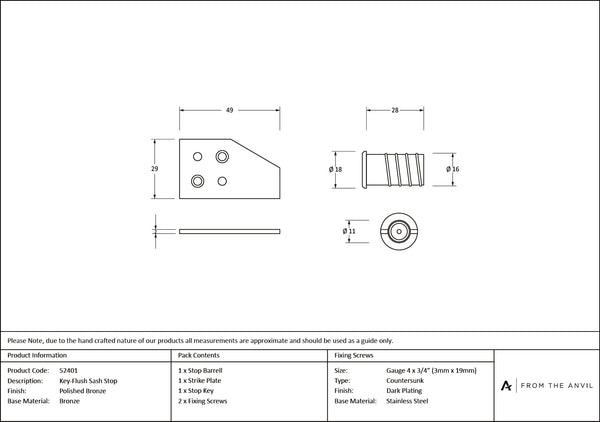 Key-Flush Sash Stop by From The Anvil