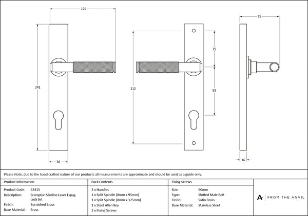 Brompton Slimline Lever Espag. Lock Set by From The Anvil