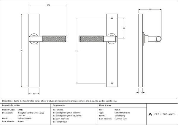Brompton Slimline Lever Espag. Latch Set by From The Anvil