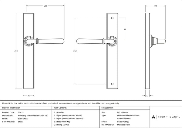 Newbury Slimline Lever Espag. Latch Set by From The Anvil