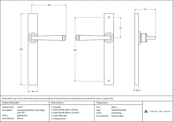 Avon Slimline Lever Espag. Latch Set by From The Anvil