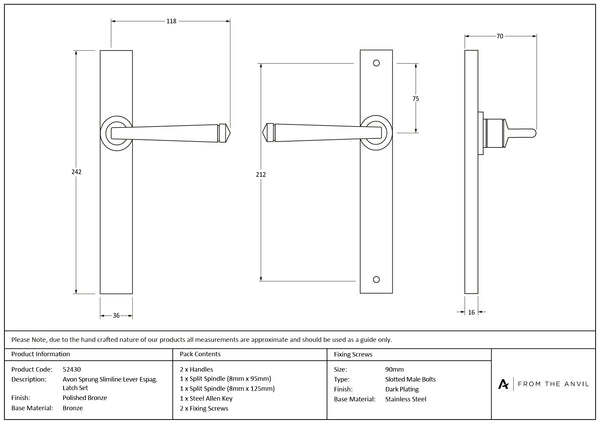 Avon Slimline Lever Espag. Latch Set by From The Anvil
