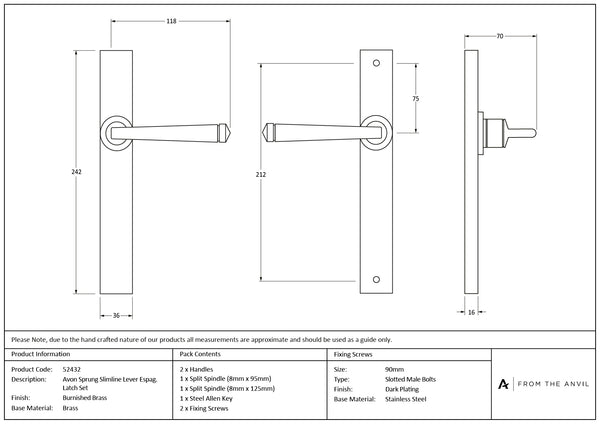 Avon Slimline Lever Espag. Latch Set by From The Anvil