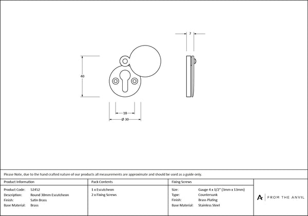 30mm Round Escutcheon by From The Anvil