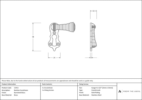 Beehive Escutcheon by From The Anvil