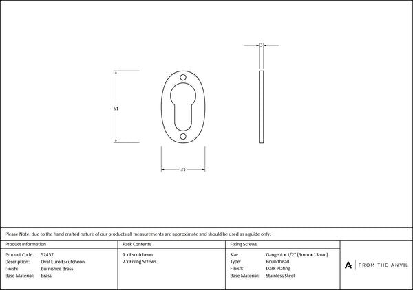 Oval Euro Escutcheon by From The Anvil