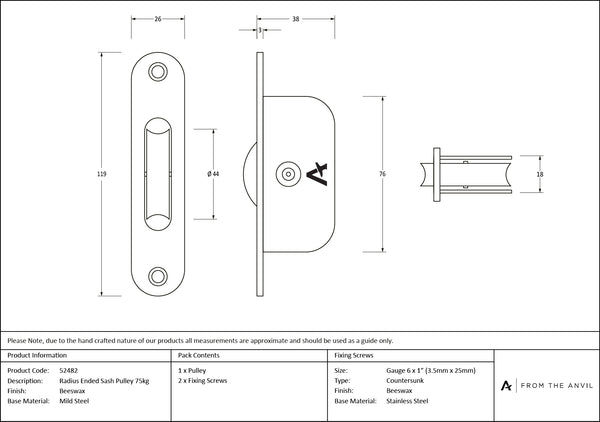 Radiused Sash Pulley 75kg by From The Anvil