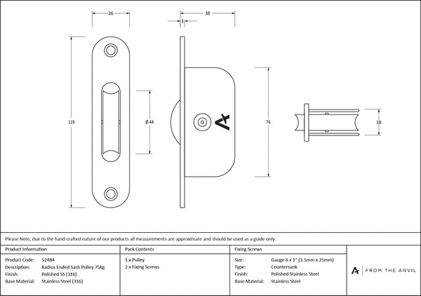Radiused Sash Pulley 75kg by From The Anvil