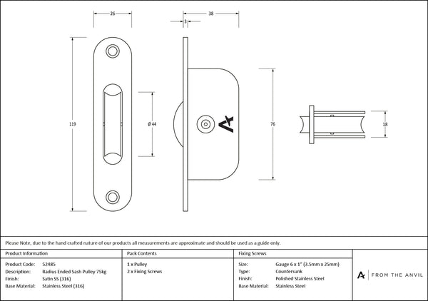 Radiused Sash Pulley 75kg by From The Anvil