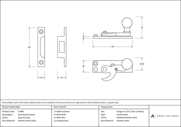 Sash Hook Fastener by From The Anvil