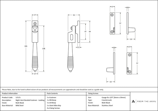 Night-Vent Locking Reeded Fastener by From The Anvil