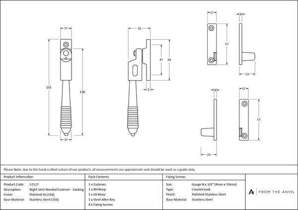 Night-Vent Locking Reeded Fastener by From The Anvil