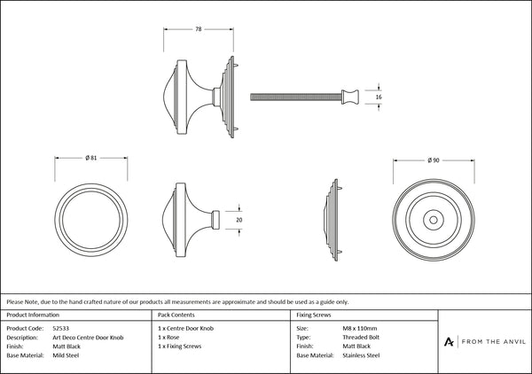 Art Deco Centre Door Knob by From The Anvil