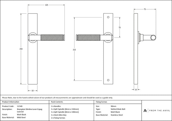 Brompton Slimline Lever Espag. Latch Set by From The Anvil