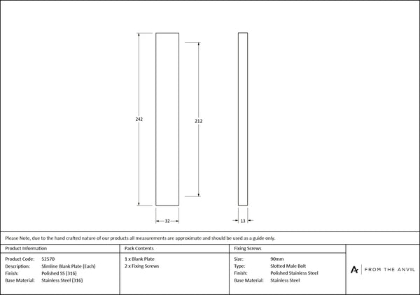 Slimline External Blank Plate (Each) by From The Anvil