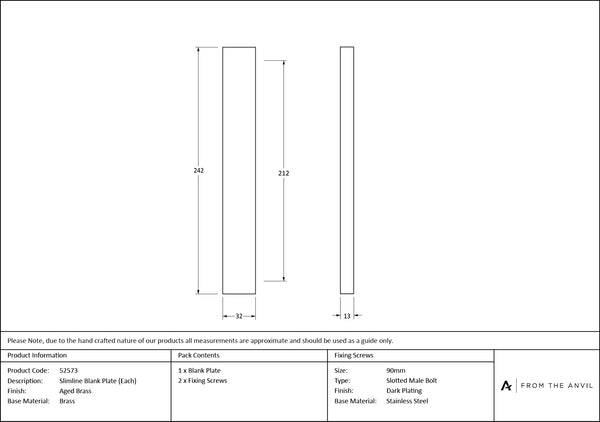 Slimline External Blank Plate (Each) by From The Anvil