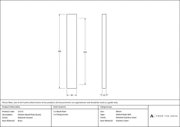 Slimline External Blank Plate (Each) by From The Anvil