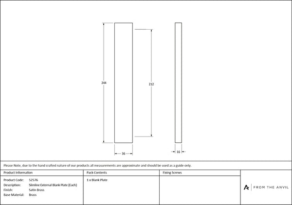 Slimline External Blank Plate (Each) by From The Anvil