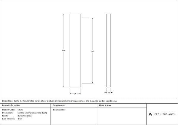 Slimline External Blank Plate (Each) by From The Anvil