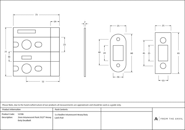 2mm Intumescent Pack for 2½" & 3" Heavy Duty Deadbolts (FD 60) by From The Anvil