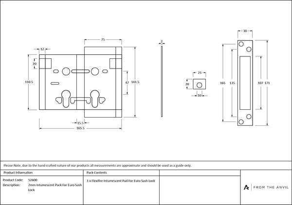 2mm Intumescent Pack for Euro Sash Locks (FD 60) by From The Anvil