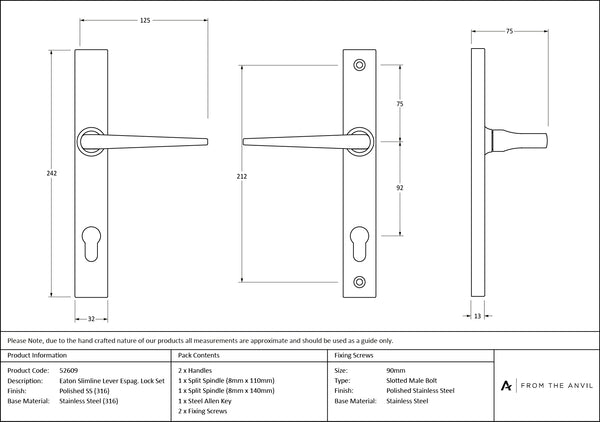Eaton Slimline Lever Espag. Lock Set by From The Anvil