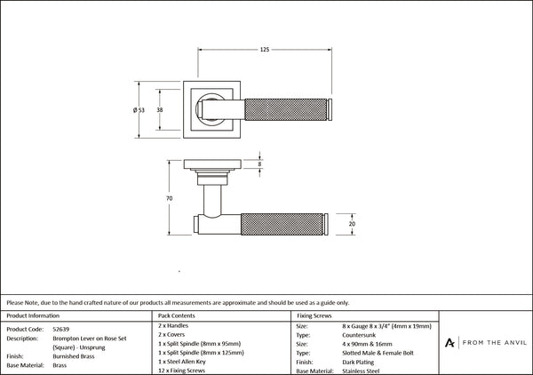 Brompton Lever on Rose Set (Unsprung) by From The Anvil