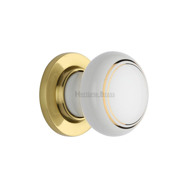 Gold Line Door Knob on Rose by M Marcus - Heritage Brass