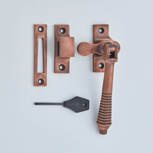 Croft Ironmongery, Lockable Reeded Casement Fastener M.P. - Inc. Key-6436L, Window Hardware, Casement Fasteners