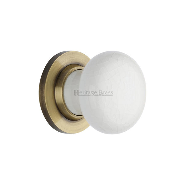 White Crackle Knob by M Marcus - Heritage Brass