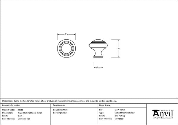 Black Ringed Cabinet Knob - Small