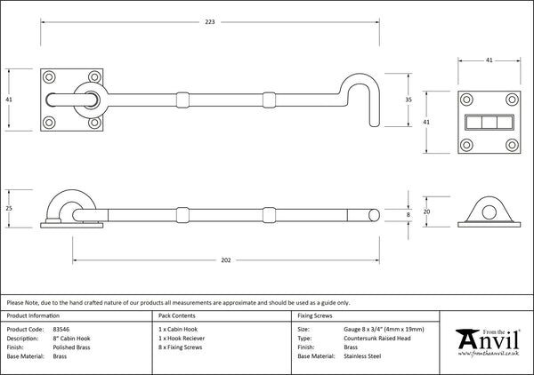 Cabin Hook Polished Brass by From The Anvil