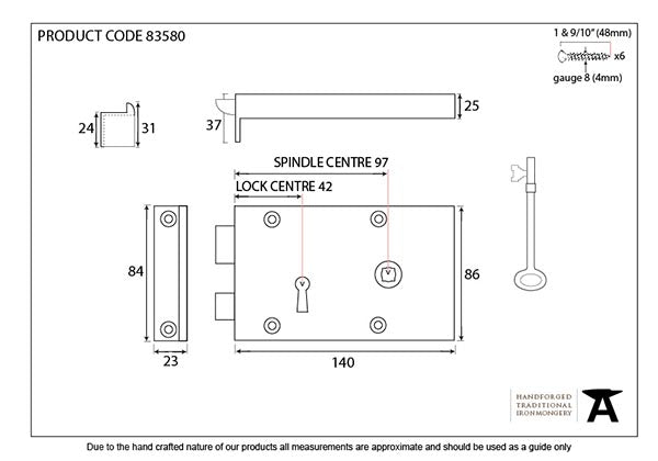 Polished Brass Right Hand Rim Lock - Small