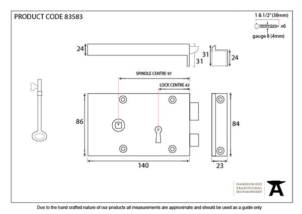 Iron Left Hand Rim Lock - Small