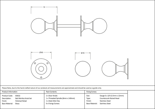 Polished Nickel Ball Mortice Knob Set