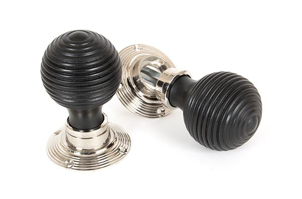 From The Anvil, Ebony and PN Beehive Mortice/Rim Knob Set, Door Knobs, Mortice Knobs