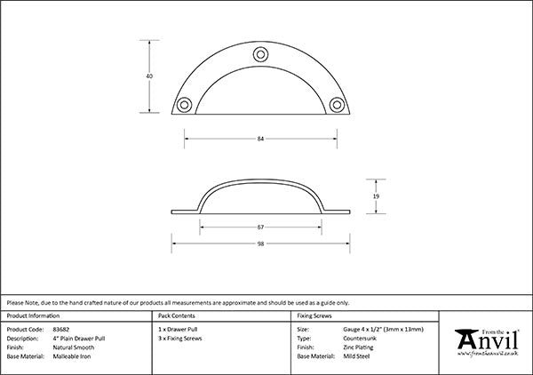 Natural Smooth 4" Plain Drawer Pull