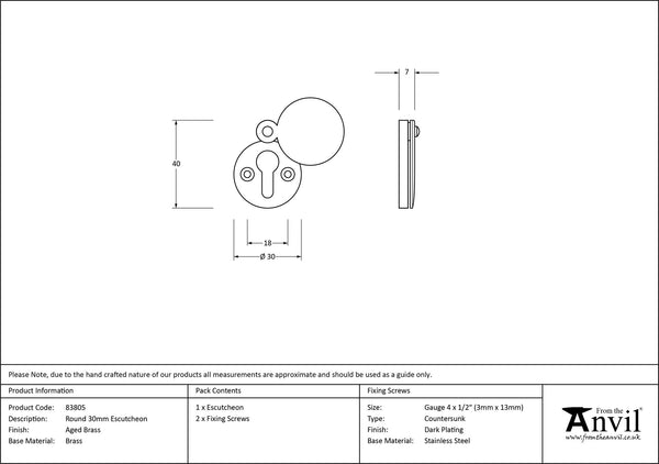 30mm Round Escutcheon by From The Anvil