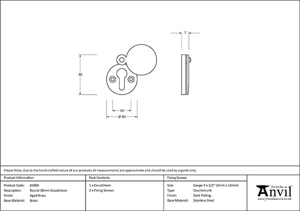 Aged Brass 30mm Round Escutcheon