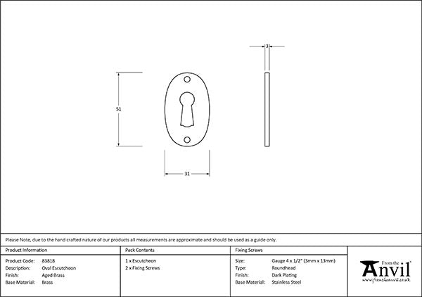 Aged Brass Oval Escutcheon