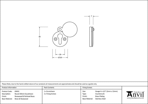 30mm Round Escutcheon by From The Anvil