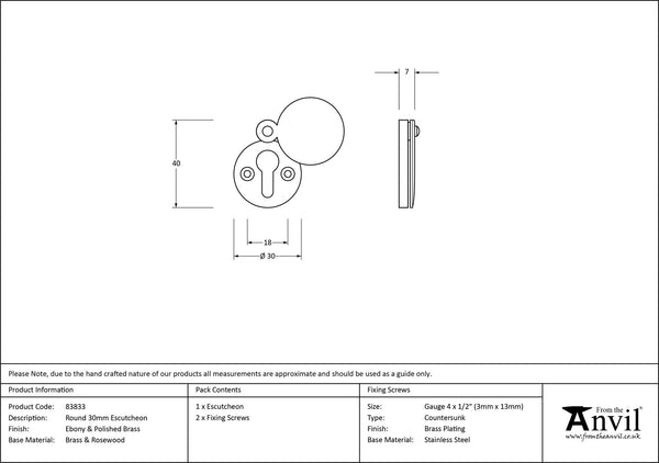 30mm Round Escutcheon by From The Anvil