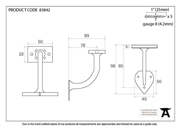 Black 3" Handrail Bracket