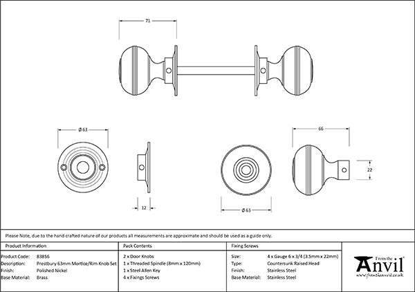 Polished Nickel 63mm Prestbury Mortice/Rim Knob Set