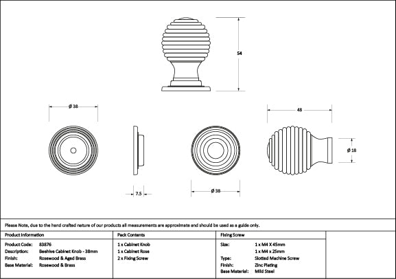 Rosewood and AB Beehive Cabinet Knob 38mm