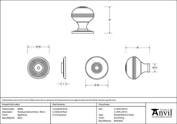 Aged Brass Prestbury Cabinet Knob 38mm