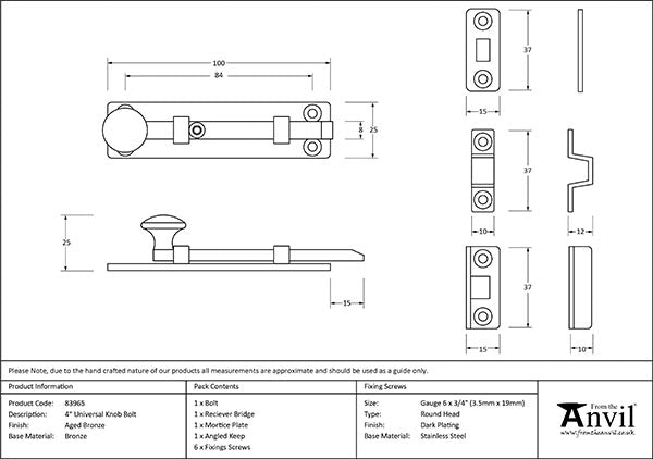 Aged Bronze 4" Universal Bolt