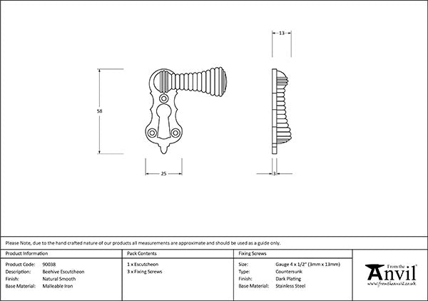 Natural Smooth Beehive Escutcheon