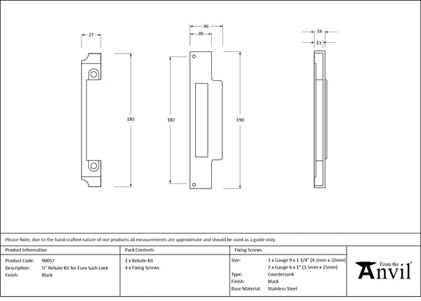 ½" Rebate Kit for Euro Sash Lock by From The Anvil
