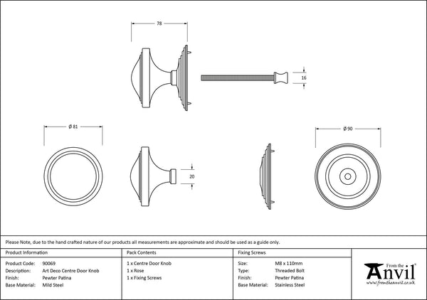 Art Deco Centre Door Knob by From The Anvil